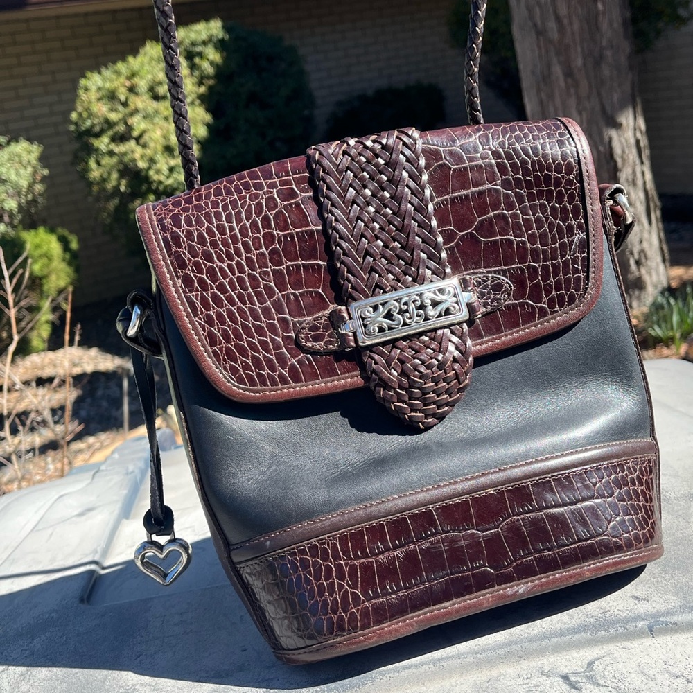 Brighton Croc-Embossed Brown and Black Bag